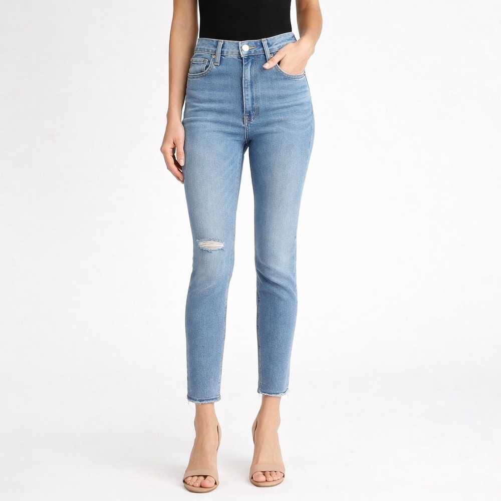 Agolde High Rise Skinny Jeans Light Wash Distressed Raw Hem Size 27